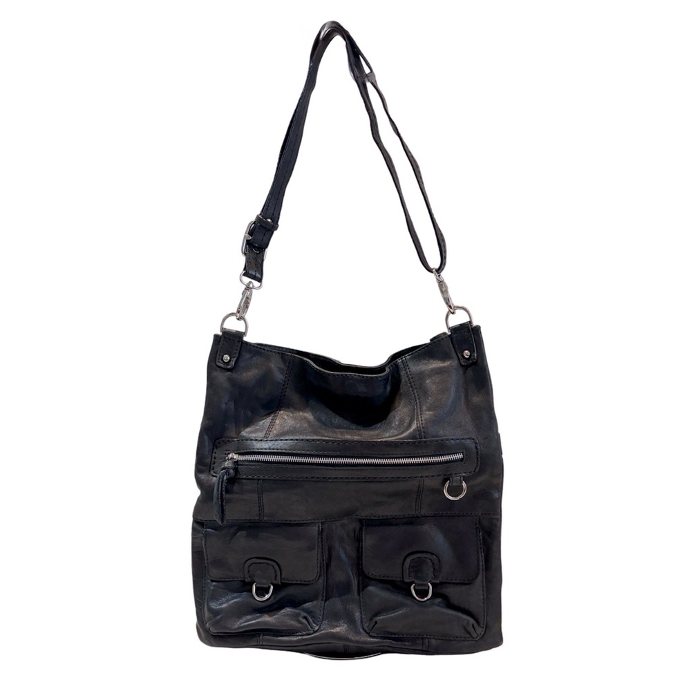 Nino Bossi Black Leather Tote Handbag‎ Multiple Pockets